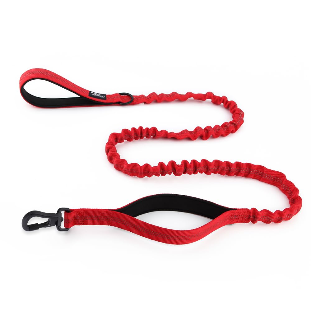 Snootiful Hound Secure Bungee Dog Lead With Locking Carabiner Clip, Double Handle Shock Absorbing Lead, Assorted Colours