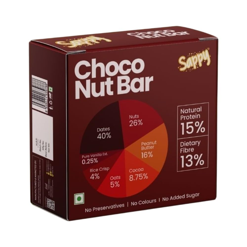SAPPY Choco Nut Energy Bars Made with Dates, | Natural Protein | Pack of 8 x 50gm | Dairy Free & Suger Free | No Artificial Sweetners | No Gluten & Soy | No Preservatives | All Natural | Everday healthy & Testy Snack | Rich in Fiber & Protein-image-15