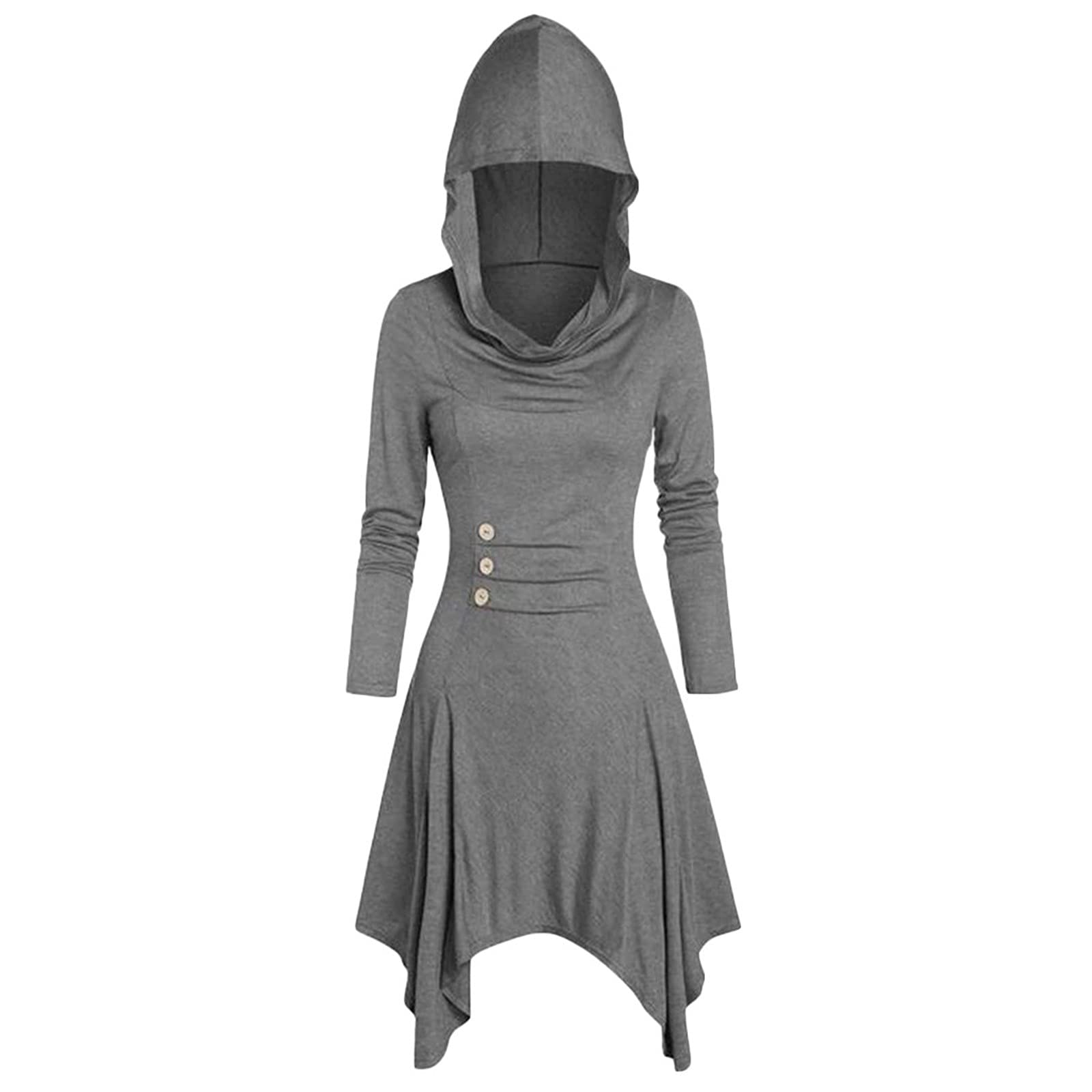 Fashion Rubber Dress Clothing Lace Up Women Asymmetrical Heather Solid  Button Casual Dress with Hooded Dress Black Dress Halloween Ladies (Color :  Gray, Size : S) : Buy Online at Best Price