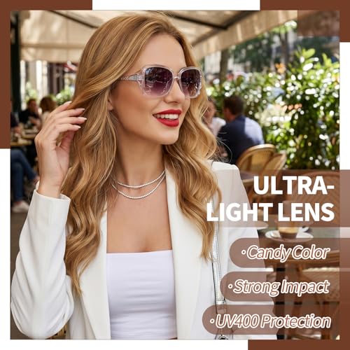 Image of Women Oversized Sunglasses UV400 Protection Lens Sun Glasses | Lightweight Shiny Frame, Classic Trendy Design, Multiple Color Options for Walking, Driving, Shopping, Taking Photos