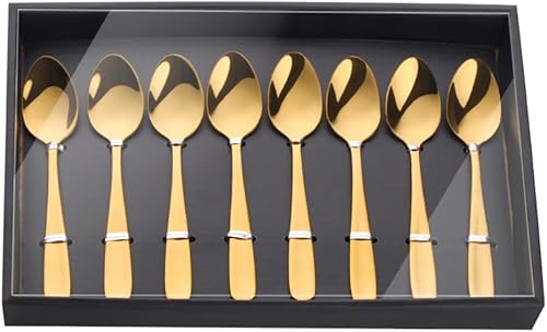Buyer Star Juego de cucharas de café cucharas de café de acero inoxidable 1810 cucharas de postre doradas de 531 pulgadas con caja de regalo negra