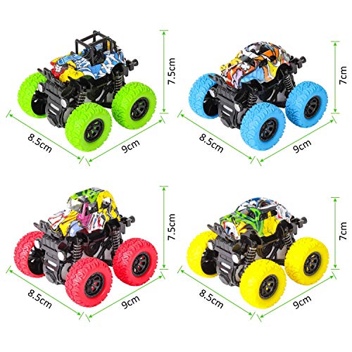 M Sanmersen Monster Trucks For Boys, 4 Pack Push And Go Friction Powered Cars Vehicles Toys, 360° Rotating Stunt Car Boys Girls Birthday Christmas Party Gifts #TOP6