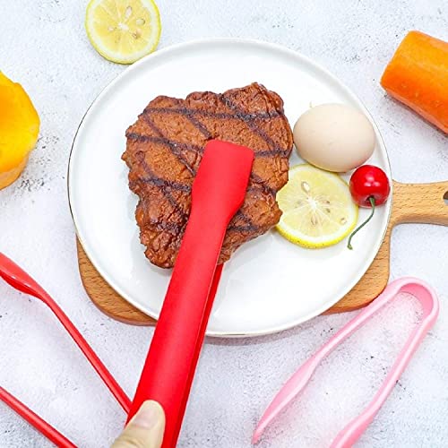 Image of 3 Piece Multifunctional Plastic Food Tongs Kitchen Bread Non-Slip Cooking Clip Clamp BBQ Salad Tools Grill Utensils - 6 /8 /10 Inch (Red)