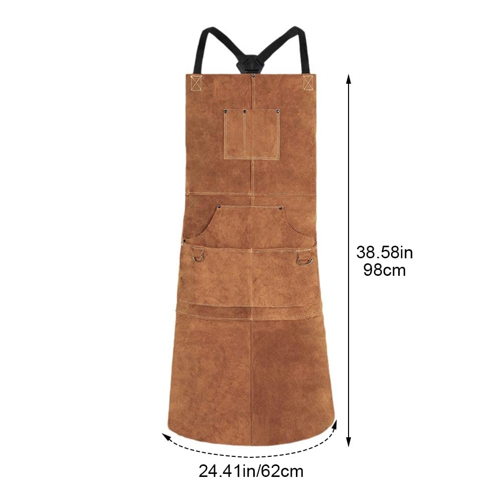 Tablier De Soudage, Tablier De Soudage en Cuir, Tablier De Soudage Résistant À Chaleur Aux Flammes avec Poches, Tablier De Travail en Cuir, Tablier De Travail du Bois