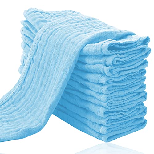 Image of Cute Castle 12 Pack Muslin Burp Cloths for Baby - Ultra-Soft 100% Cotton Baby Washcloths - Large 20'' by 10'' Super Absorbent Milk Spit Up Rags - Burpy Cloths for Unisex, Boy, Girl - Aquamarine
