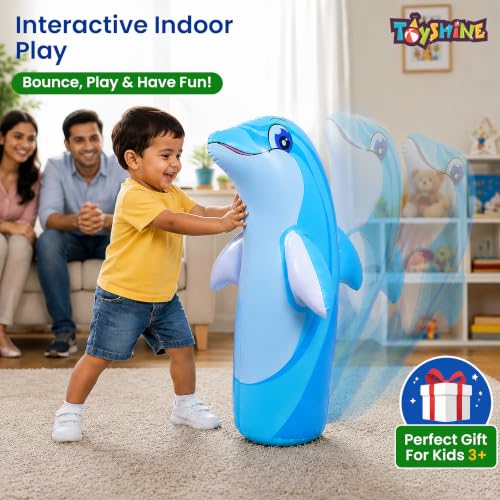 Image of Toyshine Inflatable Hit Me Bop Bag Boxing Wrestling Toy for Kids, Sports Indoor Activity Push Game Kids Toy - Dolphin