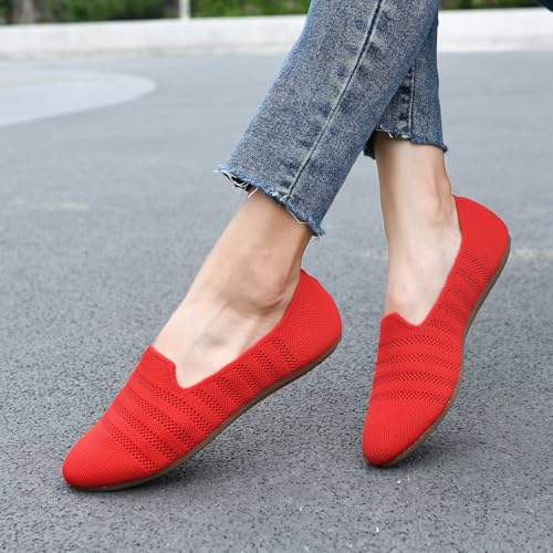 Image of poemlady Women's Ballet Flat Shoes Dress Shoes Knit Round Toe Slip On Ballerina Walking Flats Shoes for Woman Low Wedge Casual