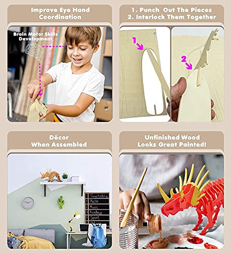 3D Dinosaur Puzzles,Dinosaur Toys,3D Wooden Puzzle,3D Puzzles,Dino Model,Wooden Puzzle for Kids and Adults,Puzzl Education Toys for Kids (4pcs dinosaur) - Image 3