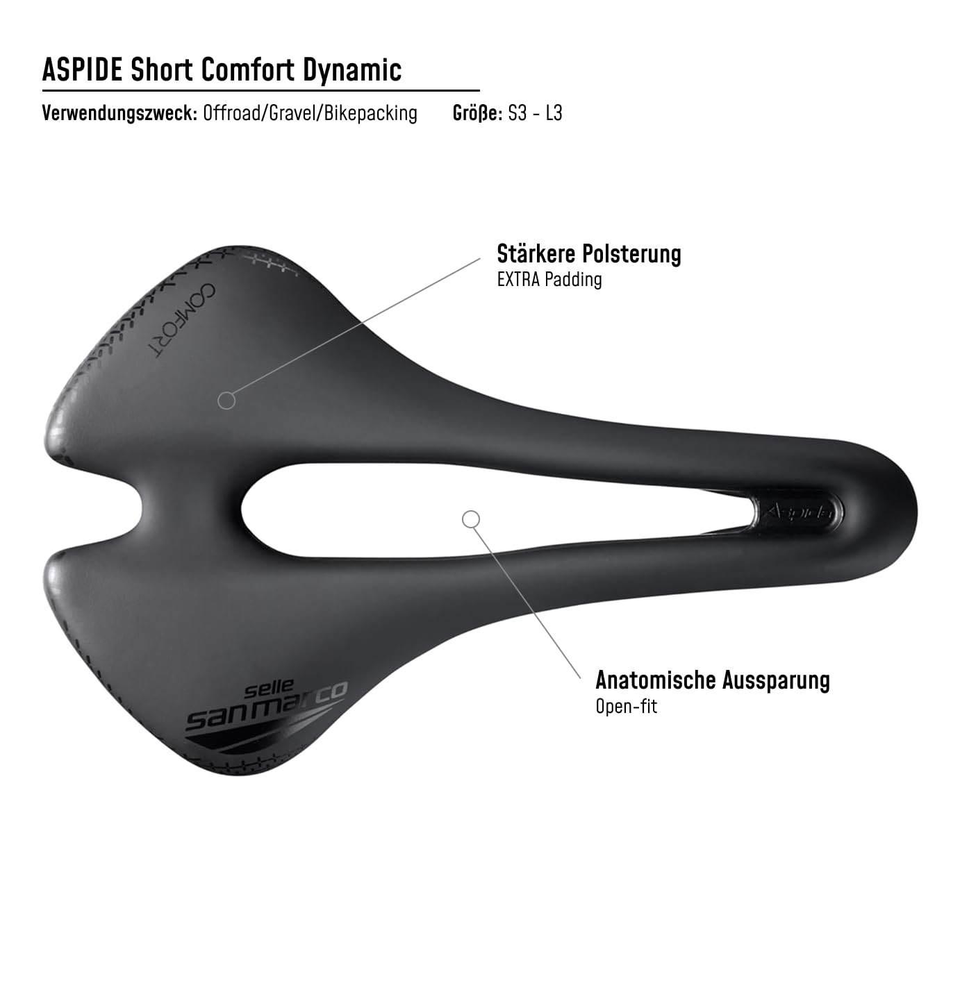 Selle San Marco Aspide Short O-Fit Comf. Dynamic Sattel Black