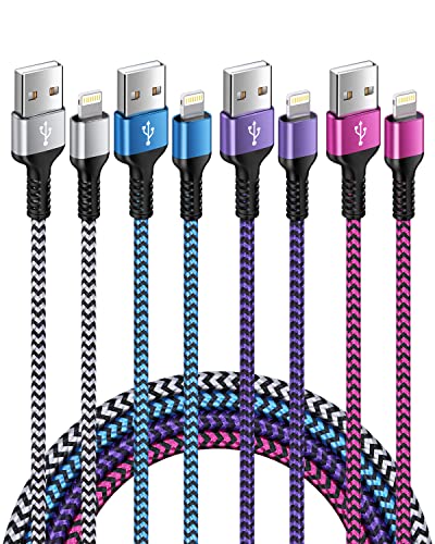 Image of iPhone Charger Cord, [6ft /4-Pack] Lightning Cable Nylon Braided USB Fast Charging Wire, Apple High Speed Data Sync Transfer Cord Compatible With iPhone 14 13 12 11 Pro Max Mini XS XR X 8 7 Plus SE Pad | Nylon Braided Apple High Speed Data Sync Transfer Cord Compatible With iPhone 14 13 12 11 Pro Max Mini XS XR 8 7 Plus SE Pad