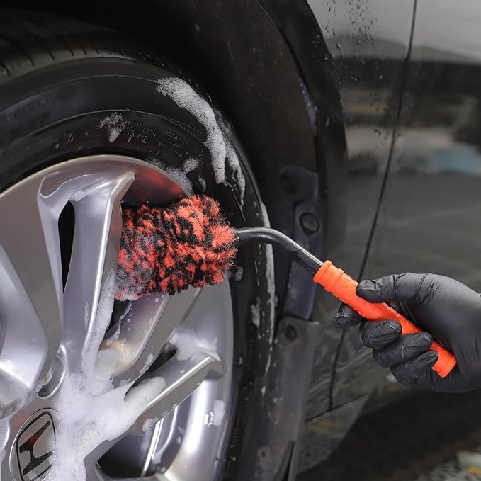 SPTA Spazzola Cerchi Auto, 2 Pezzi Lana Sintetica per Cerchioni Auto, Spazzola Pulisci Cerchioni Auto, Cura ottimale dei Cerchioni Senza Graffi, per Pulizia per Tutti i Tipi di Cerchioni