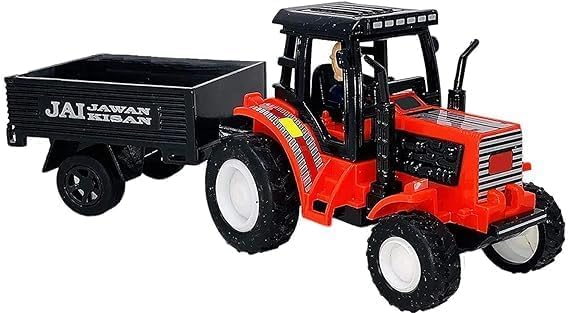 Cojuz Farmer Tractor & Trolley Toy Set: Unbreakable Pull-Back Action, Friction Powered Construction Truck for Kids 3+ Years (Multicolor) 4