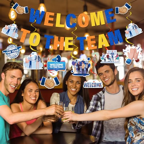 Image of Welcome to the Team Decorations - 10PCS Welcome to the Team Banner with Hanging Swirls Party Decoration for Office New Employee Coworker Decor Supplies