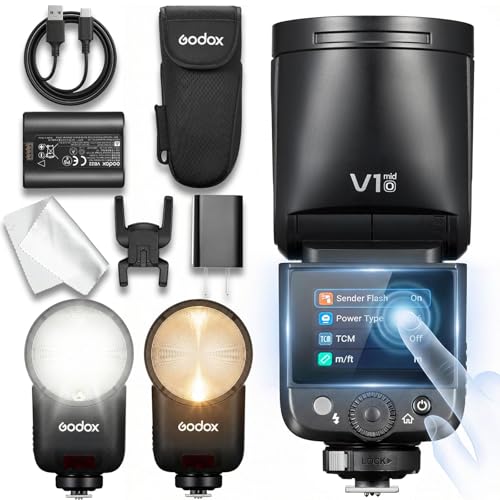 �y���{��������zGodox V1 MID O TTL �t���b�V�� OM SYSTEM/Panasonic�Ή� ���E���h�w�b�h 55Ws ���o�� 1.7�b�������T�C�N�� 2.4G ���C�����XX HSS 1/8000 USB-C�[�d �^�b�`�X�N���[�� 10�i�K