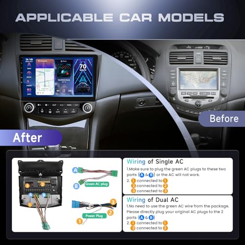 Image of 4G+64G Car Radio Stereo for Honda Accord 2003-2007, Wireless CarPlay Android Auto 10.1 Inch IPS Touch Screen Android 15 GPS Head Unit WiFi Bluetooth DSP Audio USB Dual Mic HD Rear Camera