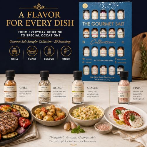 Image of Gourmet Salt Sampler Collection, 20 Premium Cooking & Finishing Seasonings | Includes Truffle, Smoked, Garlic, Merlot & Sriracha Flavors, Vegan, Perfect for Grilling, Roasting, BBQ & Everyday Cooking