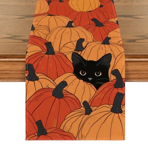 Artoid Mode Schwarze Katze Kürbisse Herbst Tischläufer, Saisonnal...
