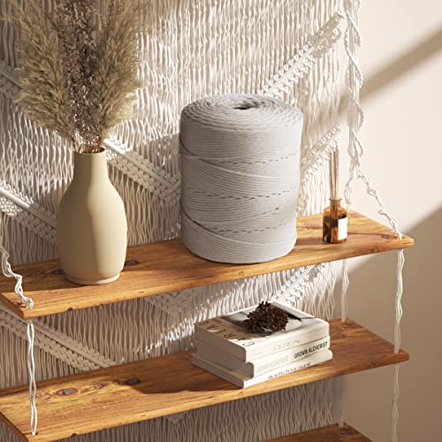 Image of ZUEXT Macrame Cord, Beige White, 4mm x 547yds Cotton String Macrame Yarn | Natural Handmade, 4 Strands Twisted Cotton Rope, for Craft Wall Hanging Weaving Tapestry Dream Catchers Hanger DIY Gift, 500m