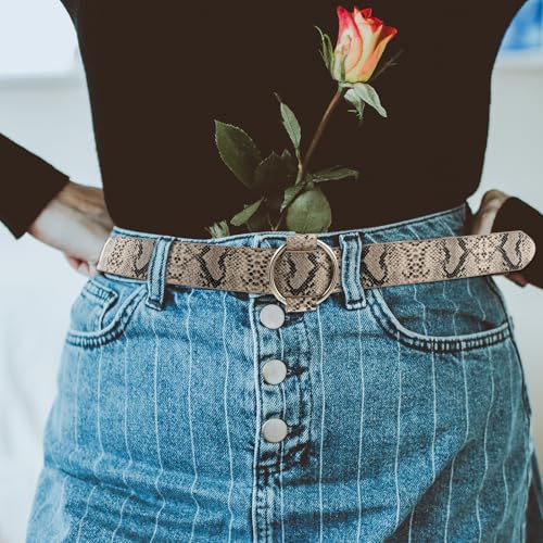 Snakeskin Belt Women Leather Belt Snakeskin Print Fashion Wide Waist Belt with Metal Buckle for Jeans Pants Women Girls Birthday3