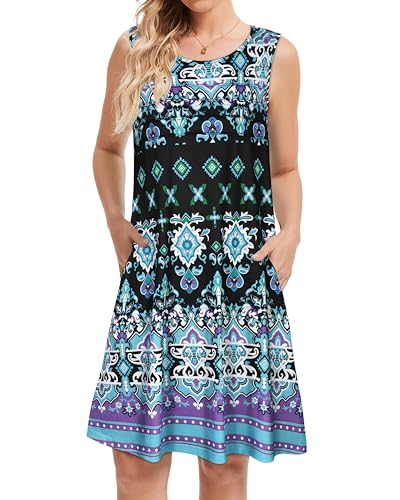Image of CHICGAL Womens Summer Dresses Casual Loose Pleated Front Tshirt Sleeveless Tank Sundresses with Pockets 2026