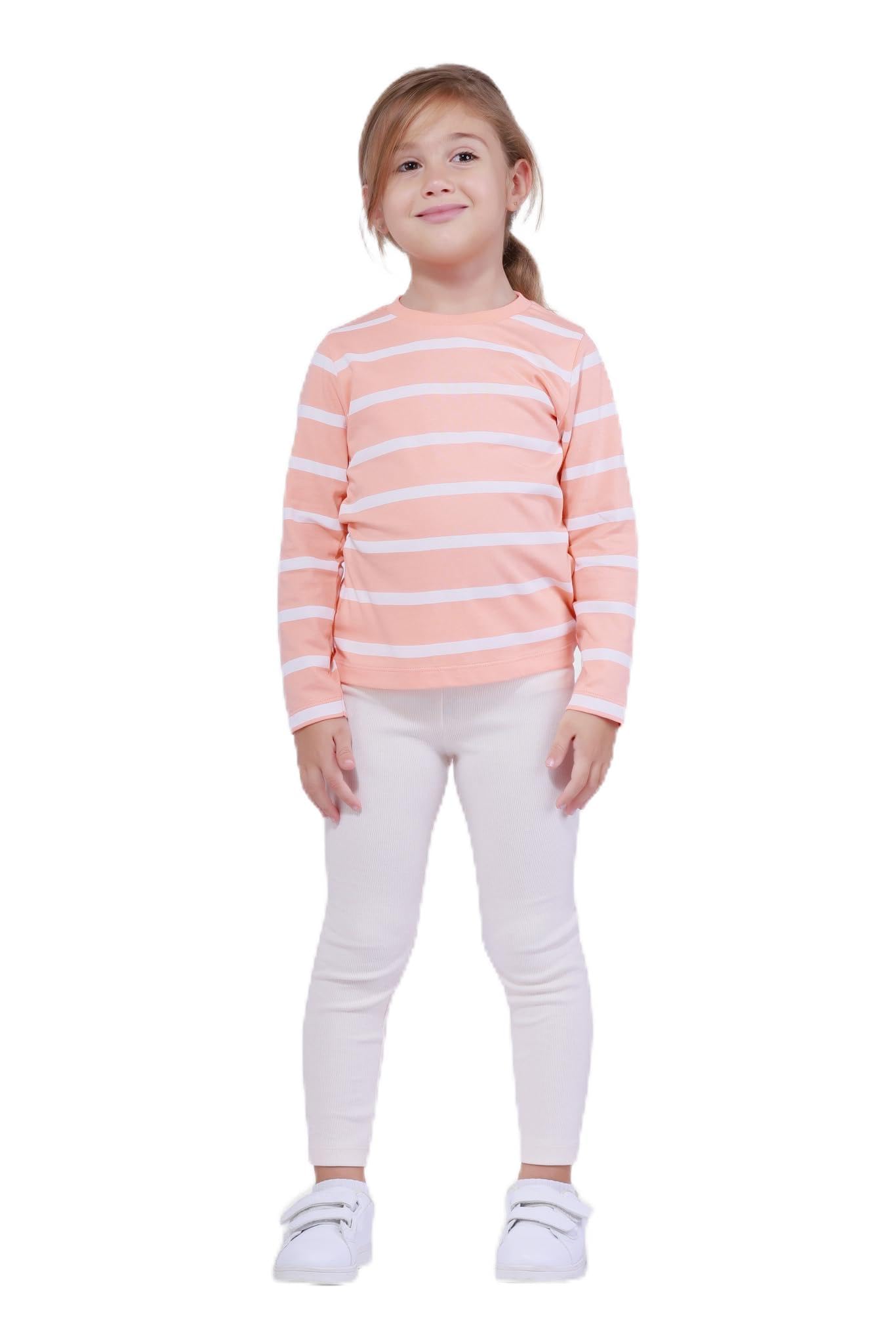 NuegoCotton Printed T-Shirt Tops for Girls Long Sleeve, Regular Fit, Round Neck Casual Graphic Printed Tshirts for Kids Girl 2-7 Years (Pink, White)