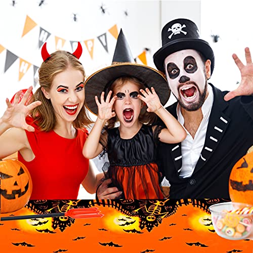 Cakka Halloween Tablecloth, 2 Pack 54X108 Inch Disposable Table Cover, Rectangle Plastic Table Cloths For For Halloween Party Decoration Supplies, Pumpkin Hunted House thumb #6