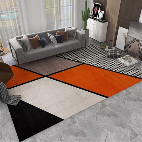 RUGMRZ Arancione. Alfombras Infantiles 130x190CM Alfombra Casa geométrica Moderna Negra. habitación matrimonioAlfombra Puerta Entrada