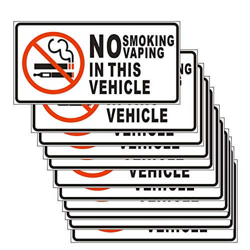 No Smoking No Vaping in This Vehicle Sticker Sign 10 Set 1.5 X 3 Inch 5 Mil Vinyl Laminated for Ultimate Protection Durability Self Adhesive Decal UV Protected Weatherproof (R)