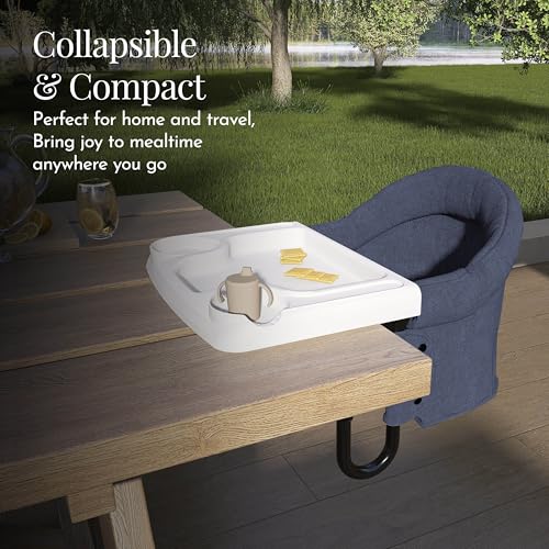 Image of Evolur Hook-On Baby High Chair, Portable Clamp-On Dining Seat with Dishwasher Safe Food Grade Tray, Clip-On Table Chair, Carry Bag, Back Pocket, ASTM Certified, 6-36 Months