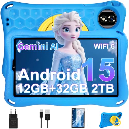 Tablette Enfants 9 Pouces Android 15 GMS,12Go RAM + 32Go ROM(TF 1 To), Octa-Core, Gemini AI Tablette Tactile, 5G WiFi 6, Widevine L1, 5000mAh,BT 5.0,Contrôle...