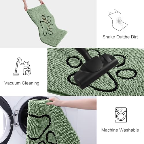 Image of Smiry Dog Door Mat for Muddy Paws, Absorbent Dirt Trapper Non Slip Quick Dry Washable Chenille Mat for Mud Dogs, Entry Rug for Indoor and Outdoor (40x32 Inches, Olive Green and Black)