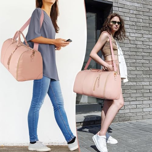 Velouette Mochila De Viaje Carry On, Luxmega Foldable Convertible Travel Luggage Bags For Women, Couvelli Garment Large Capacity Folding Bags Duffel Suit (Pink) 6