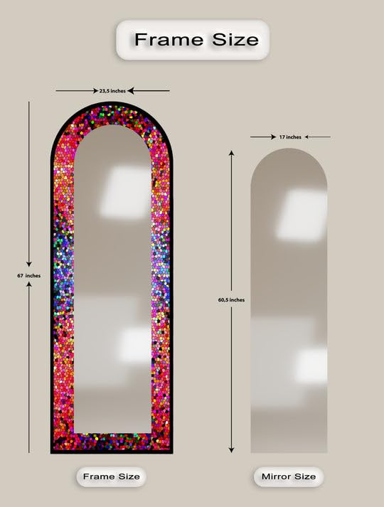 Caleidoscopio Bloom - Specchio da pavimento a mosaico a tutta lunghezza - Specchio da pavimento a mosaico con cornice nera e cornice argentata