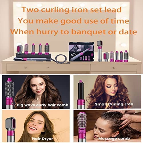 Foto von 5-in-1-Multifunktions-Lockenwickler-Set, Thermowellenkamm mit 5 austauschbaren Fässern, Multifunktionaler Styling-Tool-Styler zum Locken und Glätten von Haaren