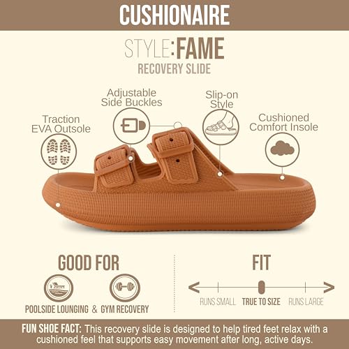Image of CUSHIONAIRE Fame Pillow Recovery Sandals for Women, Adjustable Double Buckle Waterproof EVA Cloud Slides for Women