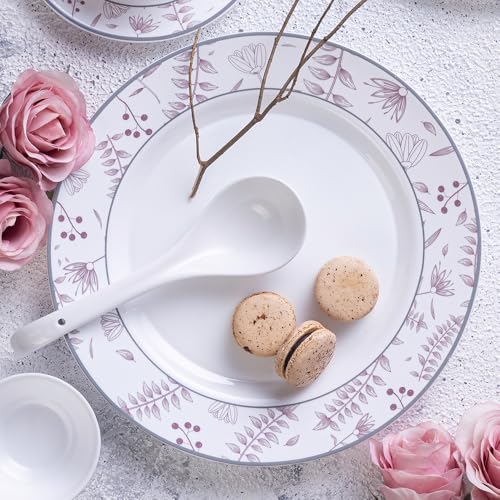 Image of Larah by Borosil 37pc Opalware Grandeur Dinner Set for Family of 6 | Microwave & Dishwasher Safe Crockery Set for Dining & Gifting | Plates & Bowls
