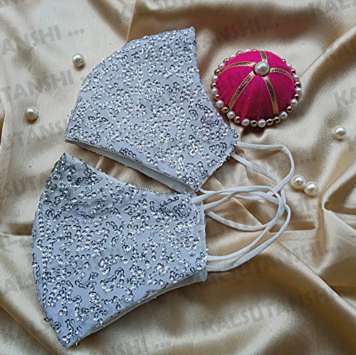 Image of ᵀᴹ : WEDDING SPECIAL Cloth Face Mask - Washable Light Weight Satin - Cotton Masks MULTI COMBO (PACK OF 2 WHITE)