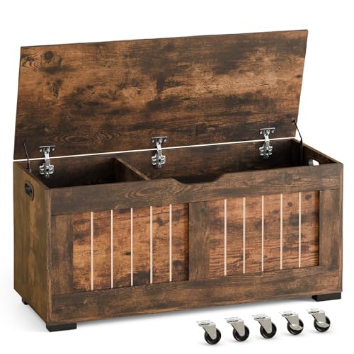 Mondeer Schuhbank, Sitzbank mit Stauraum, Truhenbank mit 4 Rollen und 2 Sicherheitsscharnieren, für Flur Schlafzimmer Wohnzimmer, 40 x 100 x 49 cm, Vintagebraun