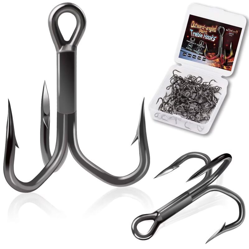 Dovesun Fishing Treble Hooks Outward-Angled Point 3X Strong Professional V Triple Fishing Hooks for Saltwater and Freshwater 50PCS Size #2 : Sports & Outdoors
