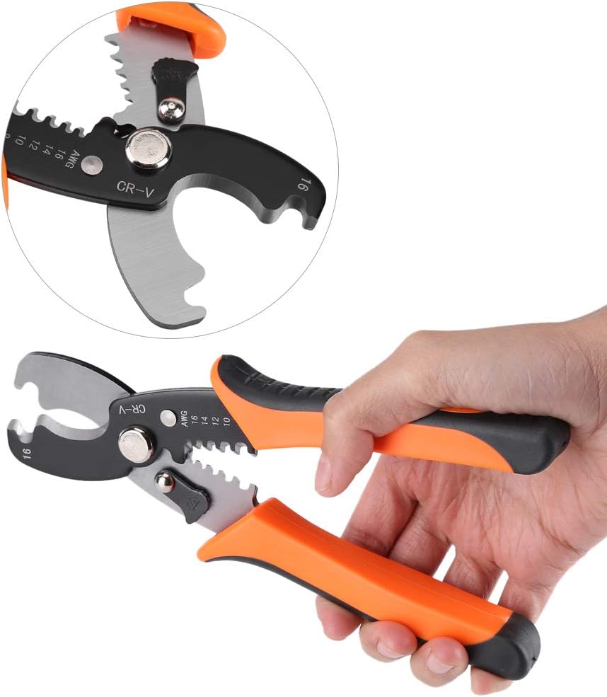 Professional Electrical Wire Stripping Tool Wire Cable Stripper Cutter Stripping Pliers Manganese Alloy Steel Electrician Hand Tool for multicore cord such as RV , Wire Stripper , RW , BVR and BWB , W