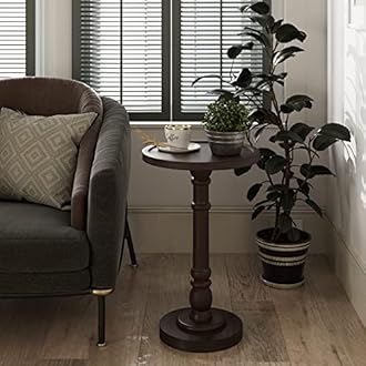 COZAYH Traditional Rustic Pedestal Table, Round Tray Top End Table with Farmhouse Style Distressed Finish for Small Spaces, Espresso