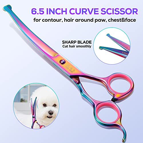 Image of Gimars Professional 4CR Stainless Steel 6 in 1 Grooming Scissors for Dogs with Safety Round Tip, Heavy Duty Titanium Coated Pet Grooming Scissor for Dogs, Cats and Other Animals