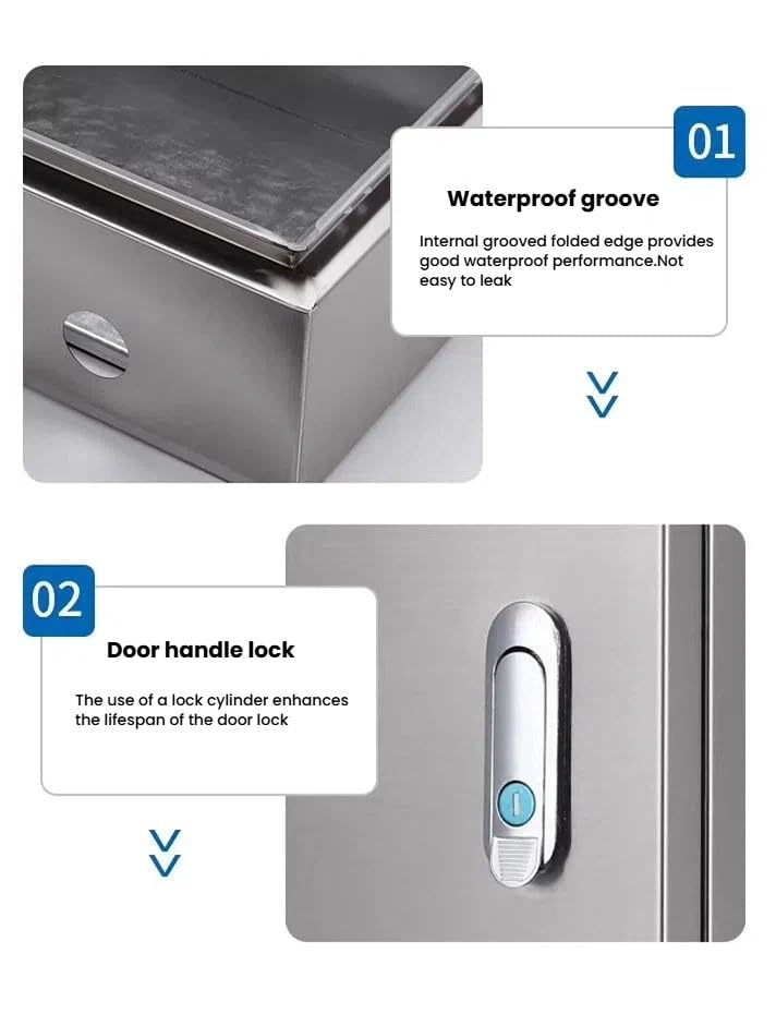 Lockable Weatherproof Electrical Junction Box, 304 Stainless Steel Enclosure with Mounting Plate for Outdoor Use, Durable Electrical Box for Secure Connections
