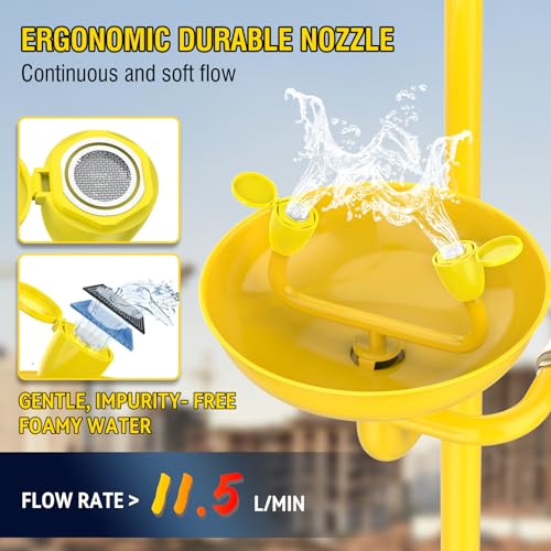 Image of Emergency Shower Eye Wash Station, OSHA Approved Eyewash Station with Shower, First Aid Shower Combination Kit, Industrial Grade with Emergency Sign, 304 Stainless Steel Yellow ABS Coating