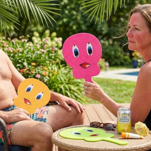 Image of Cartoon Face Printed Hand Fan Pack of 3| Lightweight Folding Plastic Fan | Portable Handheld Fan for Summer, Travel, Events & Kids (Multicolor)