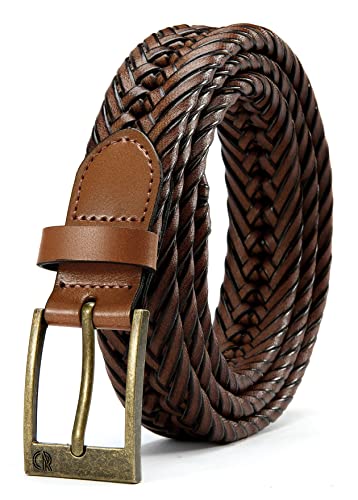 Image of CHAOREN Leather Braided Belts for Men - 1 1 /8 inch Mens Casual Woven Leather Belt for Dress Pant