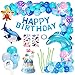 Gafild Kindergeburtstag Deko, Ozean Geburtstagsdeko Geburtstag Dekorationen Luftballons mit Happy Birthday Dekoration Banner mit Weißer Hai, Seestern, Clownfisch, Delphin für Junge Mädchen Geburtstag