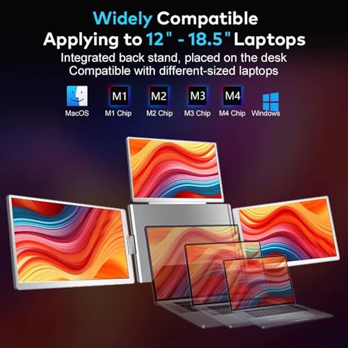 Image of TUTT 16 inch Triple Screen Portable Monitor for Laptop 12 inch-18.5 inch | Single Cable Setup | 16:10 IPS | Quad Screen Extender | Stand-Alone for Mac & Windows S788