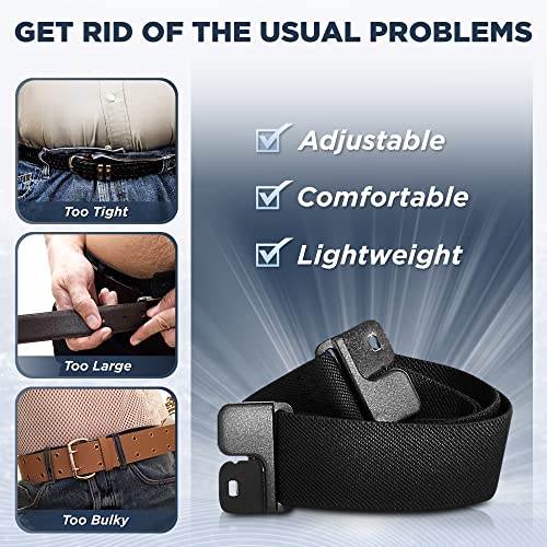 Men's Stretch Performance Belt - Lightweight Elastic Adjustable Flat Non-Metal Travel Friendly Buckle, Black3