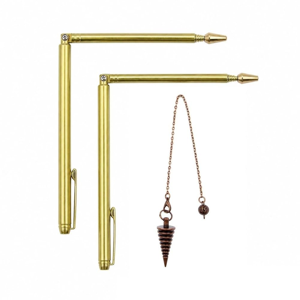 Xnuiasqe Retractable Dowsing Rod + Cone Pendulum Kit Metal Dowsing Rod For Water Treasure Finding Tools A